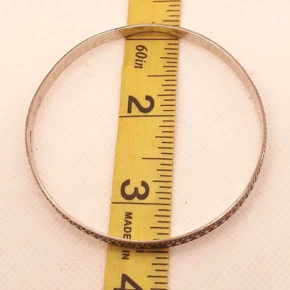 Sterling Silver Textured Bangle Bracelet with Rope Pattern Trim - Picture 6 of 6
